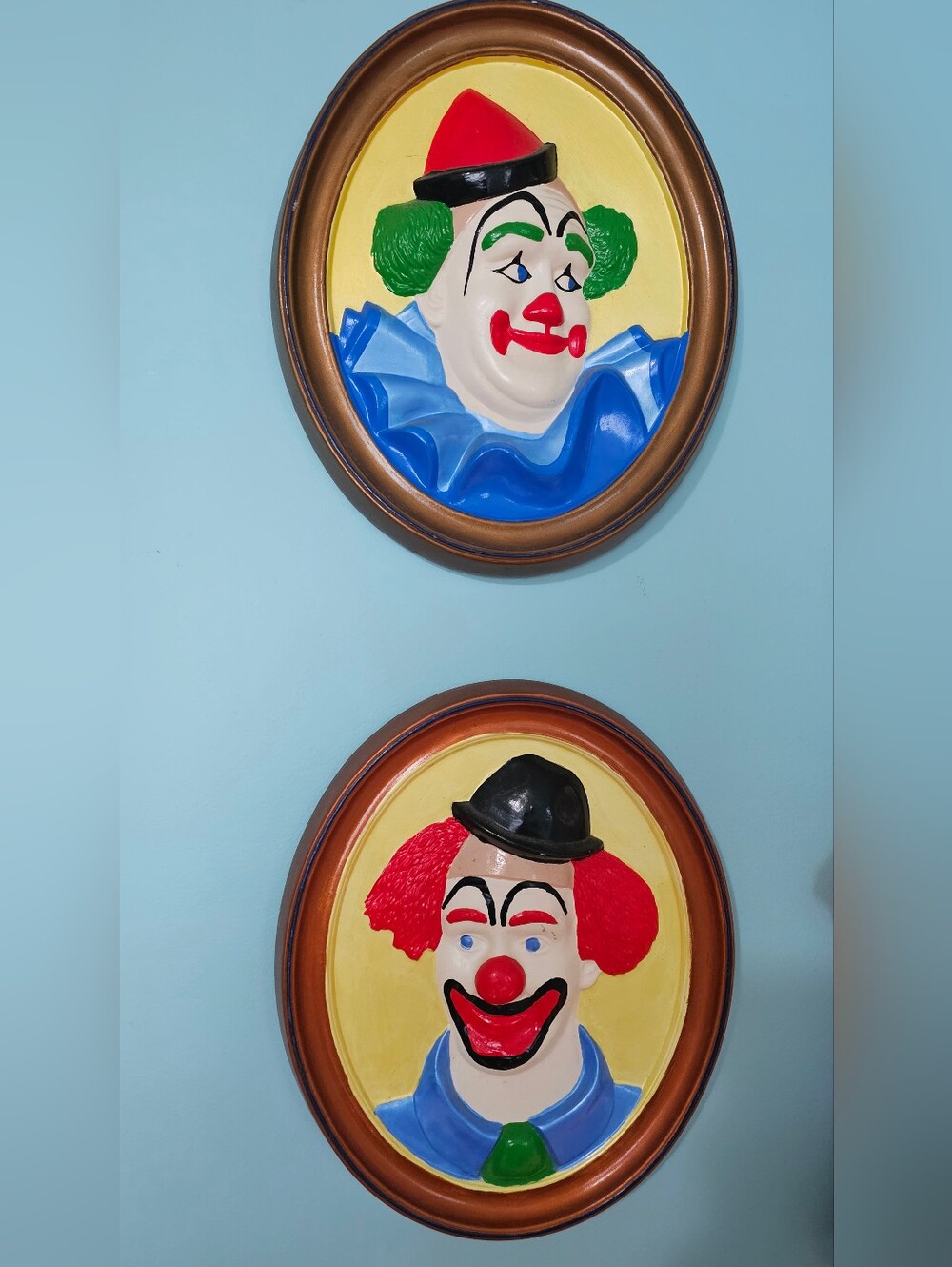 Vintage  Red & Green Clown Ceramic Wall Plaques - Set of 2